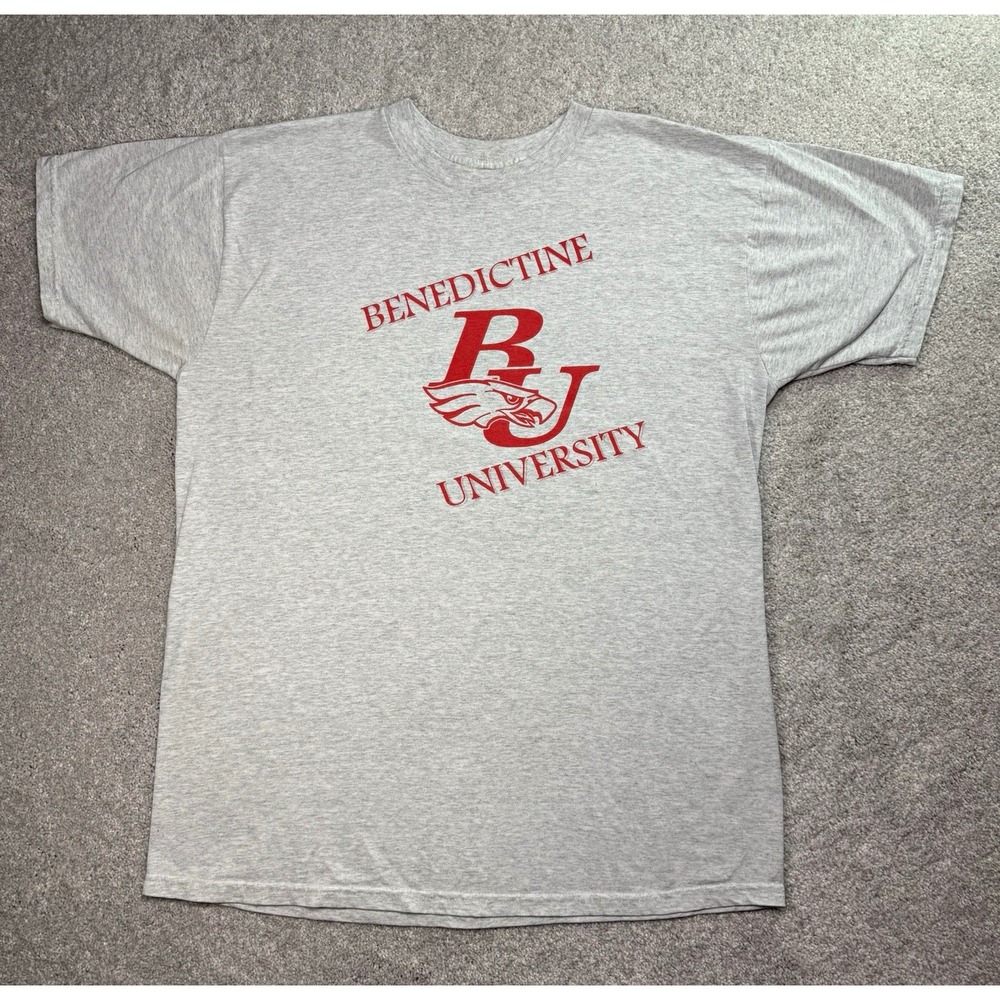Vintage 90s Benedictine University T Shirt Fruit of the Loom Best Gray XL Eagles